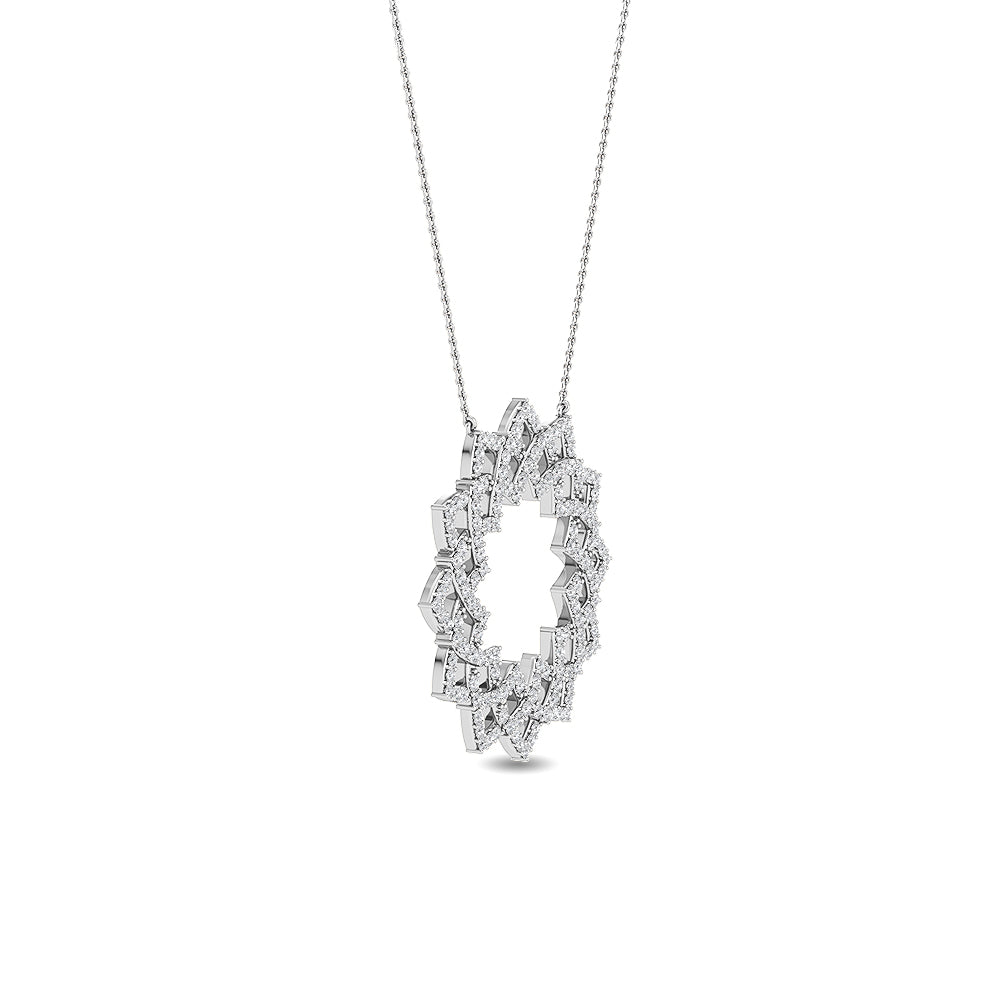 Solid Gold 0.7ct Natural Diamond Circle Sun Flower Necklace