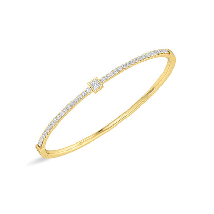 Solid Gold 1.1ct Natural Diamond Princess Tennis Bangle Bezel Bracelet