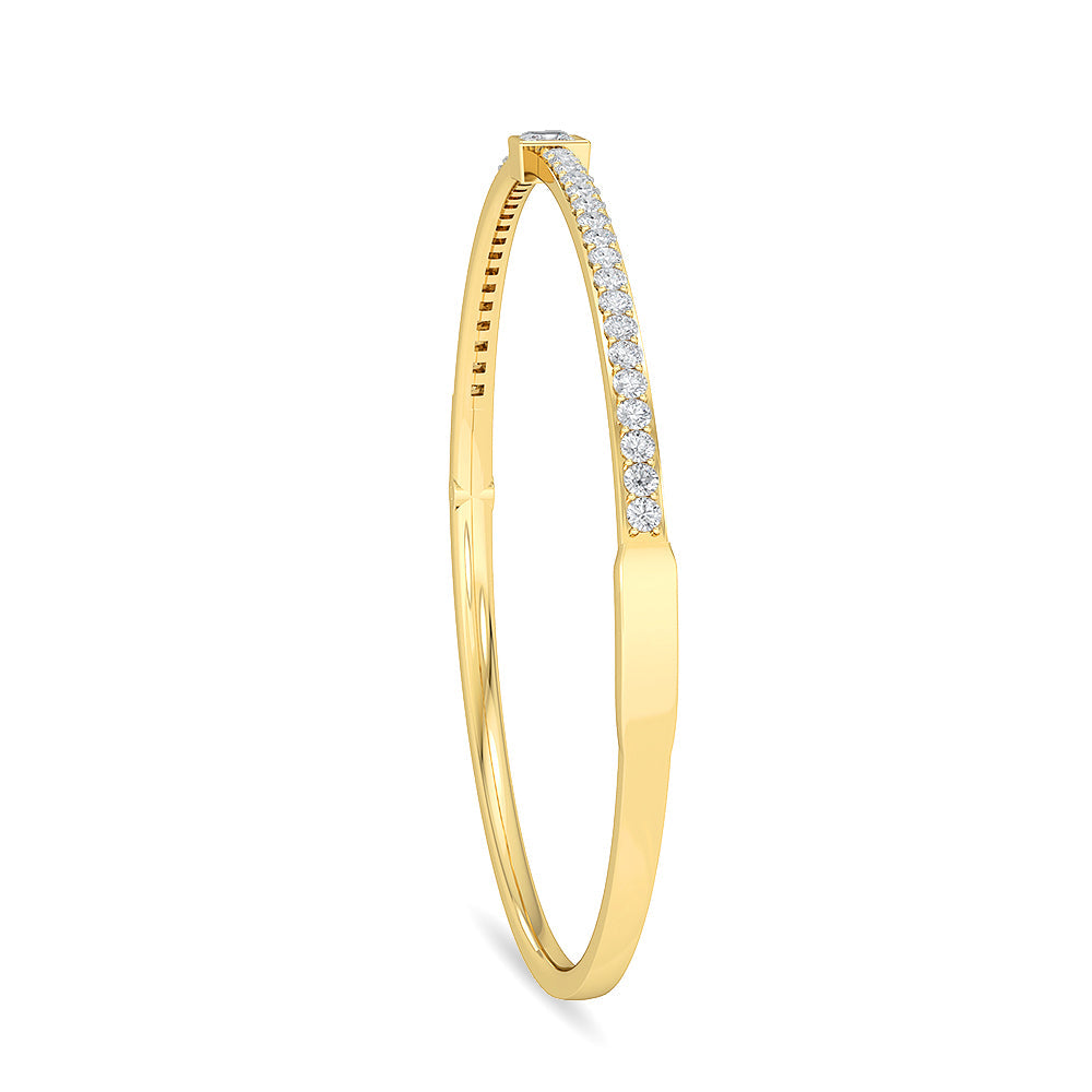 Solid Gold 1.1ct Natural Diamond Princess Tennis Bangle Bezel Bracelet