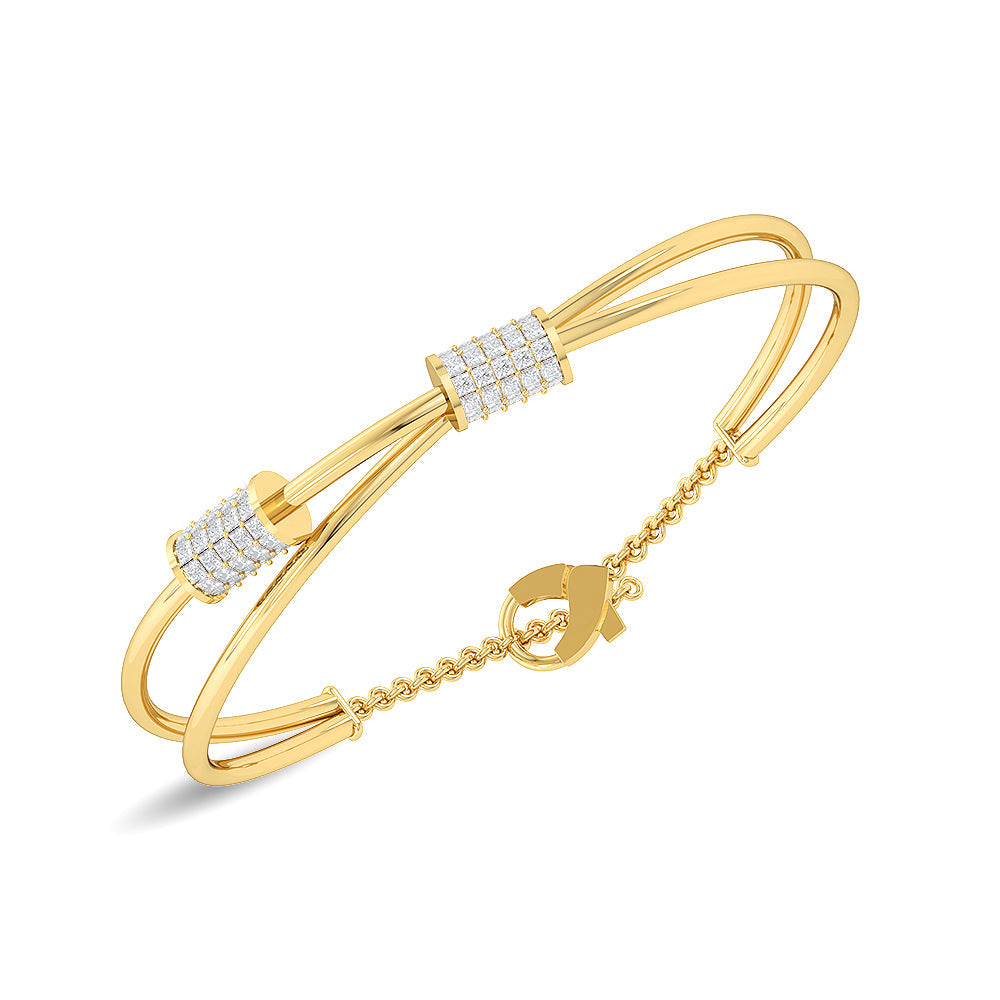 Solid Gold 1.26ct Natural Diamond Twisted Cuff Bangle Bracelet
