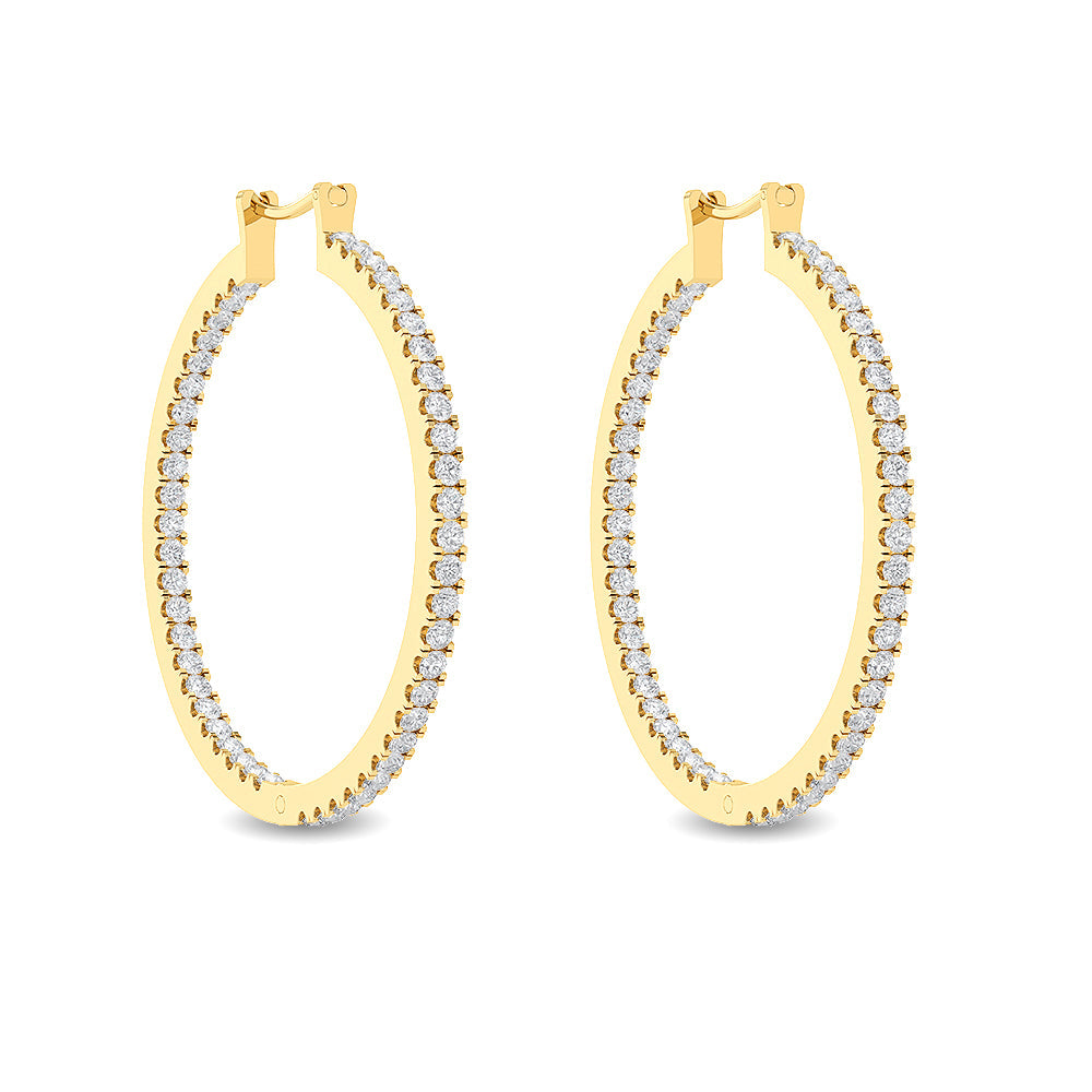 Solid Gold 0.7ct Natural Diamond 26mm Oval Inside Outside Hoop Earrings