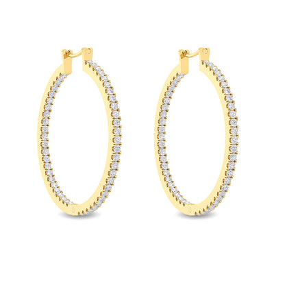 Solid Gold 0.7ct Natural Diamond 26mm Oval Inside Outside Hoop Earrings