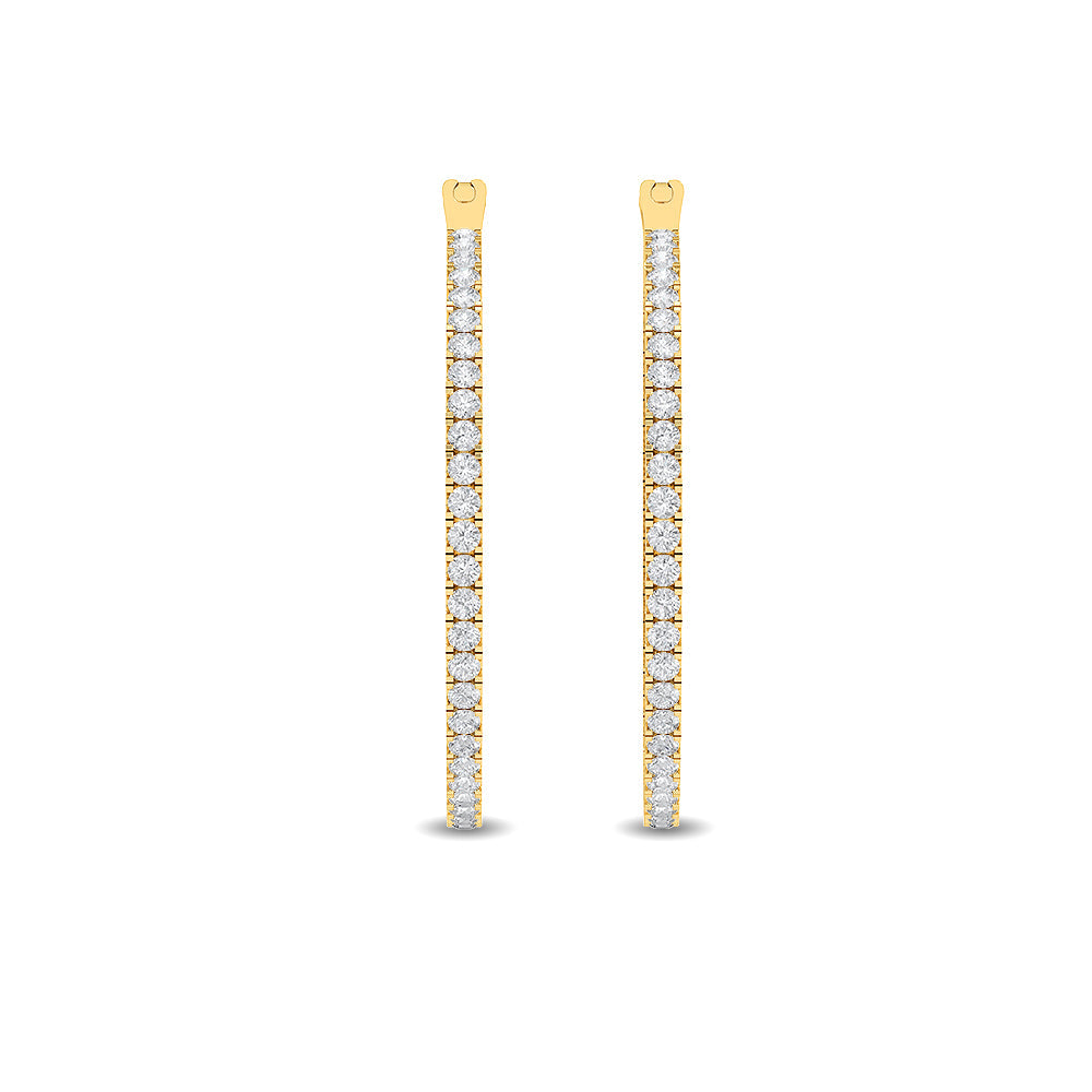 Solid Gold 0.7ct Natural Diamond 26mm Oval Inside Outside Hoop Earrings
