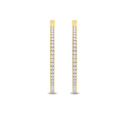 Solid Gold 0.7ct Natural Diamond 26mm Oval Inside Outside Hoop Earrings