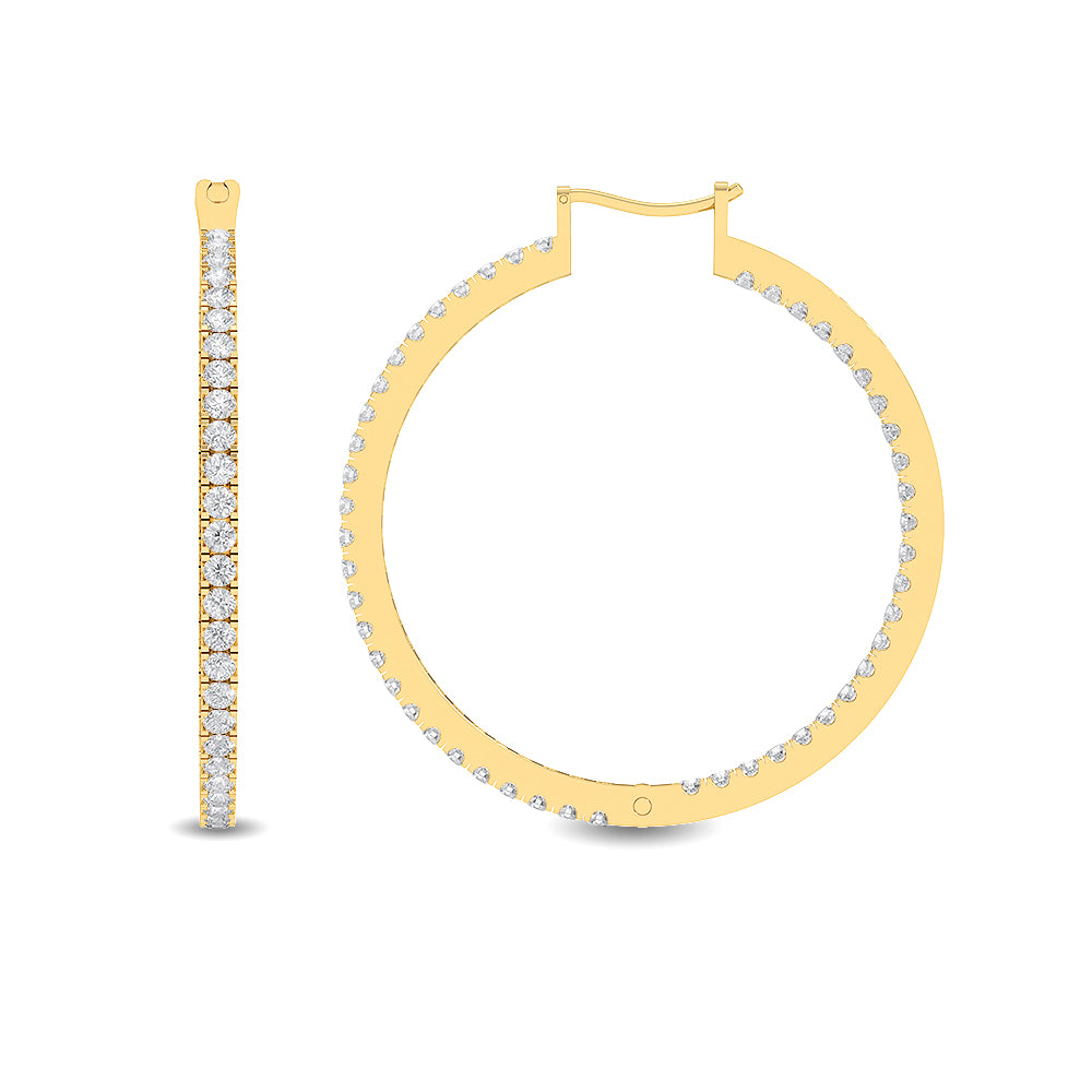 Solid Gold 0.7ct Natural Diamond 26mm Oval Inside Outside Hoop Earrings