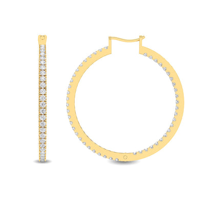 Solid Gold 0.7ct Natural Diamond 26mm Oval Inside Outside Hoop Earrings