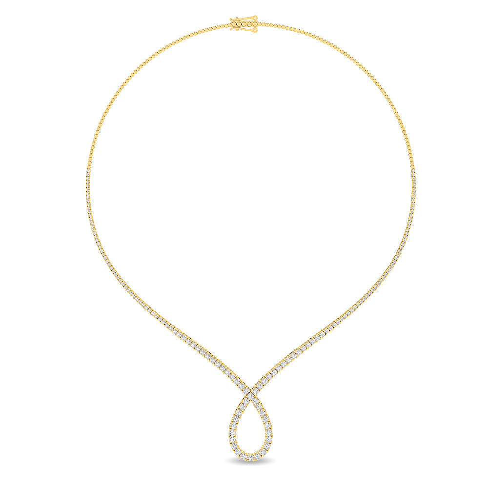 Solid Gold 6.8ct Natural Diamond Tennis Twist Pear Necklace