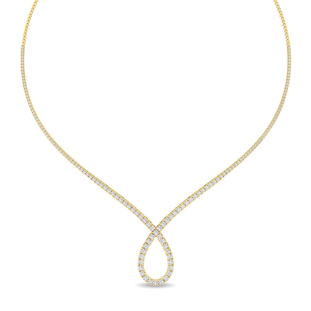 Solid Gold 6.8ct Natural Diamond Tennis Twist Pear Necklace