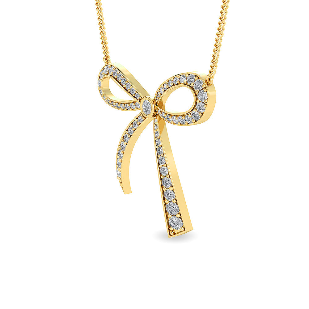 Solid Gold 1.2ct Natural Diamond Bow Ribbon Charm Knot Necklace