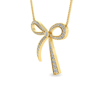 Solid Gold 1.2ct Natural Diamond Bow Ribbon Charm Knot Necklace