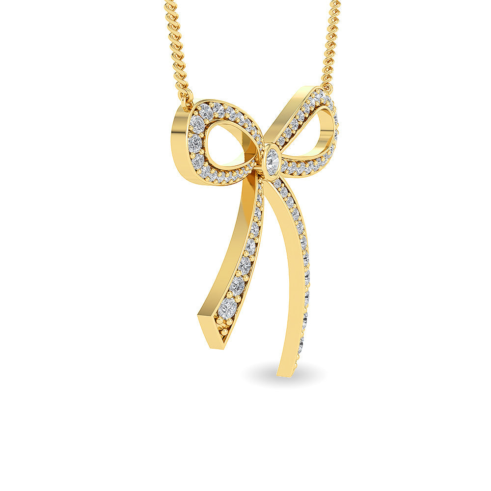 Solid Gold 1.2ct Natural Diamond Bow Ribbon Charm Knot Necklace