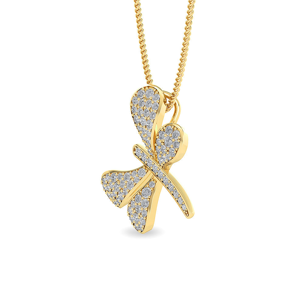 Solid Gold 0.8ct Natural Diamond Dragonfly Butterfly Pendant Necklace