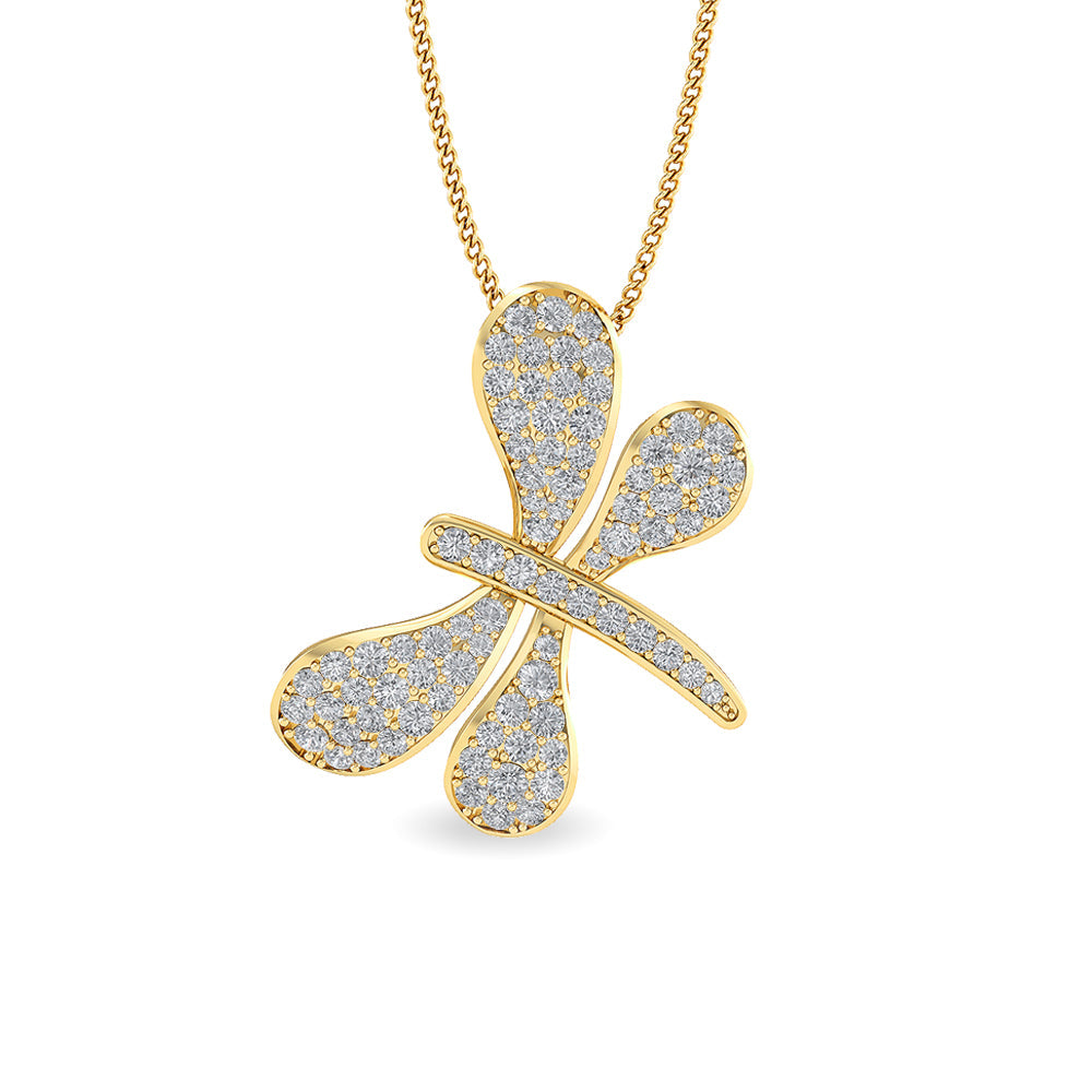 Solid Gold 0.8ct Natural Diamond Dragonfly Butterfly Pendant Necklace