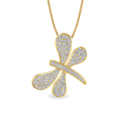 Solid Gold 0.8ct Natural Diamond Dragonfly Butterfly Pendant Necklace