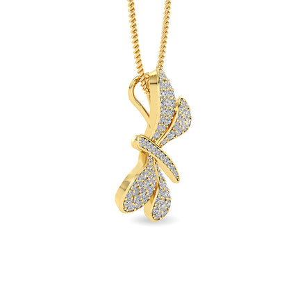 Solid Gold 0.8ct Natural Diamond Dragonfly Butterfly Pendant Necklace