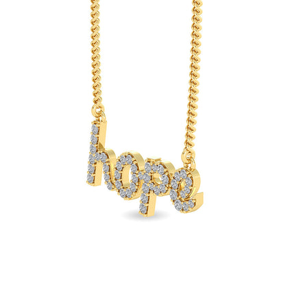 Solid Gold 0.7ct Natural Diamond Studded Hope Script Necklace