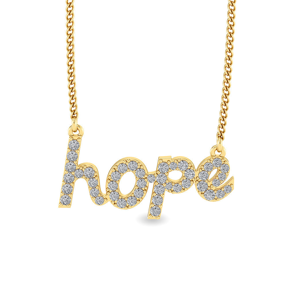 Solid Gold 0.7ct Natural Diamond Studded Hope Script Necklace
