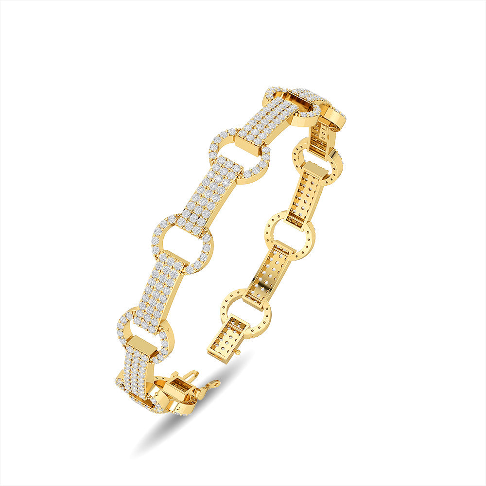 Solid Gold 3.55ct Natural Diamond Chain Link Studded Bracelet