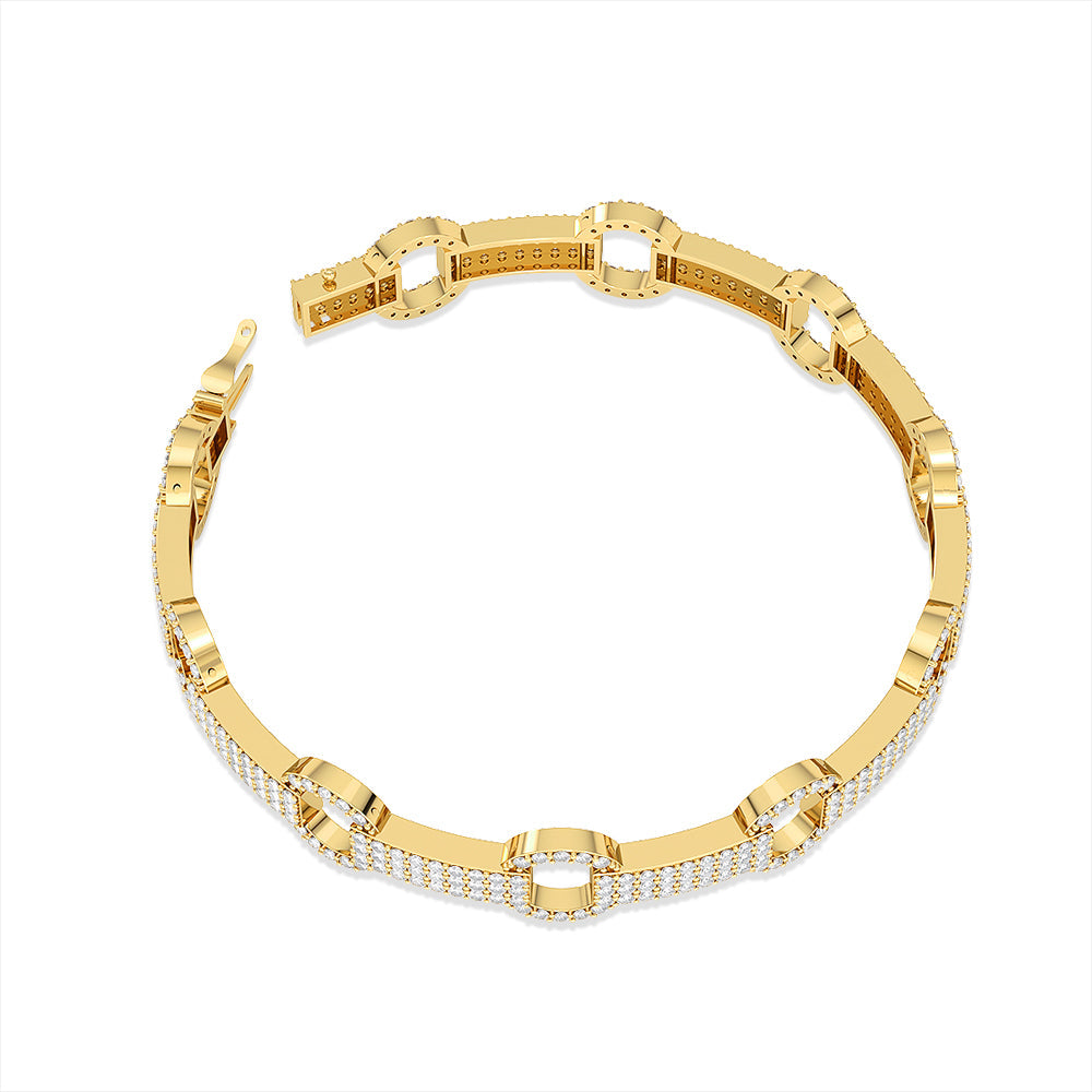 Solid Gold 3.55ct Natural Diamond Chain Link Studded Bracelet