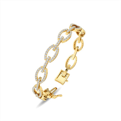 Solid Gold 2.3ct Natural Diamond Link Chain Cuff Bracelet