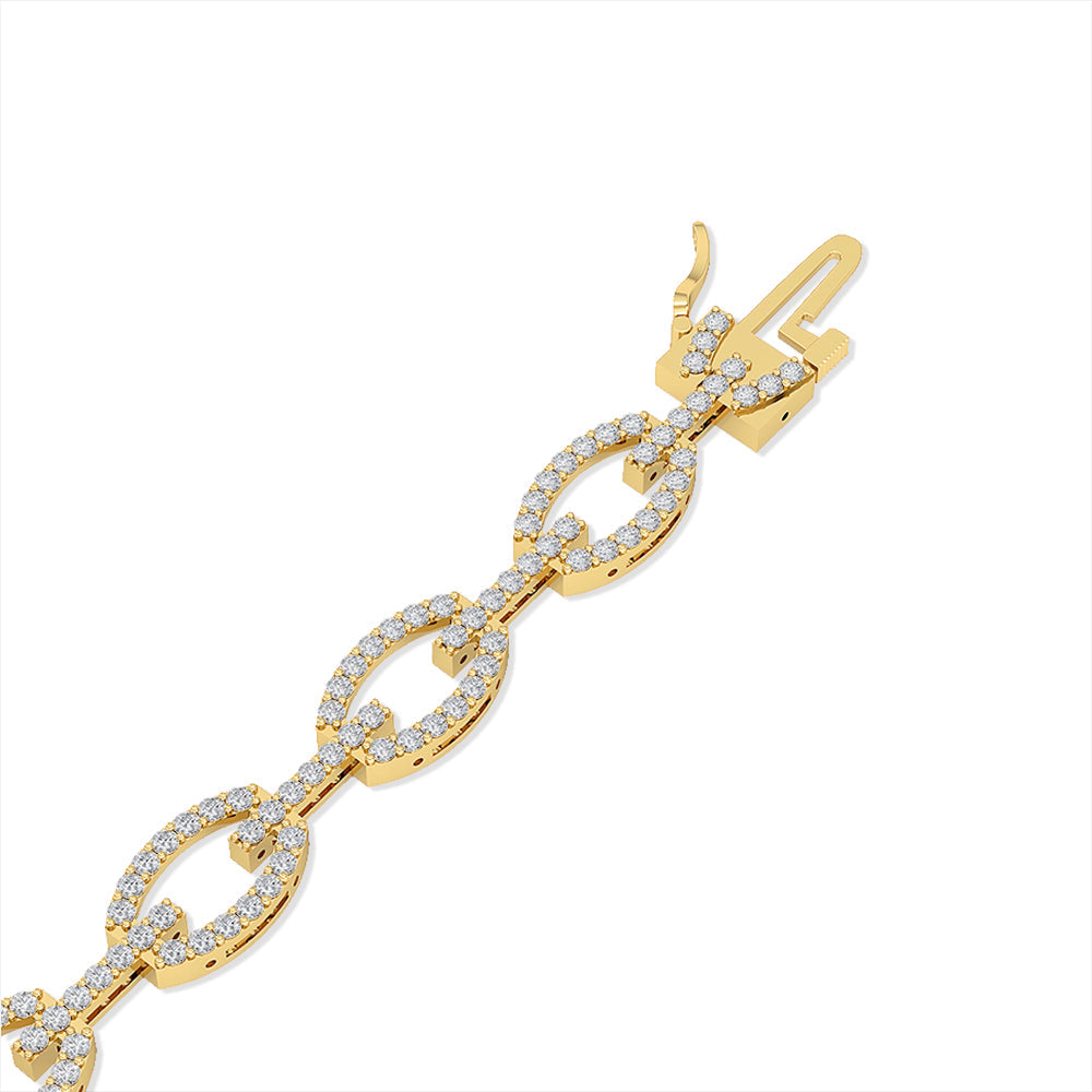 Solid Gold 2.3ct Natural Diamond Link Chain Cuff Bracelet