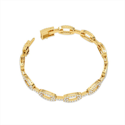 Solid Gold 2.3ct Natural Diamond Link Chain Cuff Bracelet