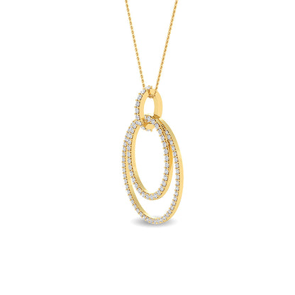 Solid Gold 0.6ct Natural Diamond 2 Oval Pendant Necklace