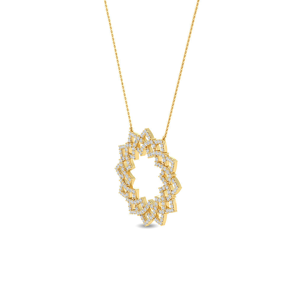 Solid Gold 0.7ct Natural Diamond Circle Sun Flower Necklace