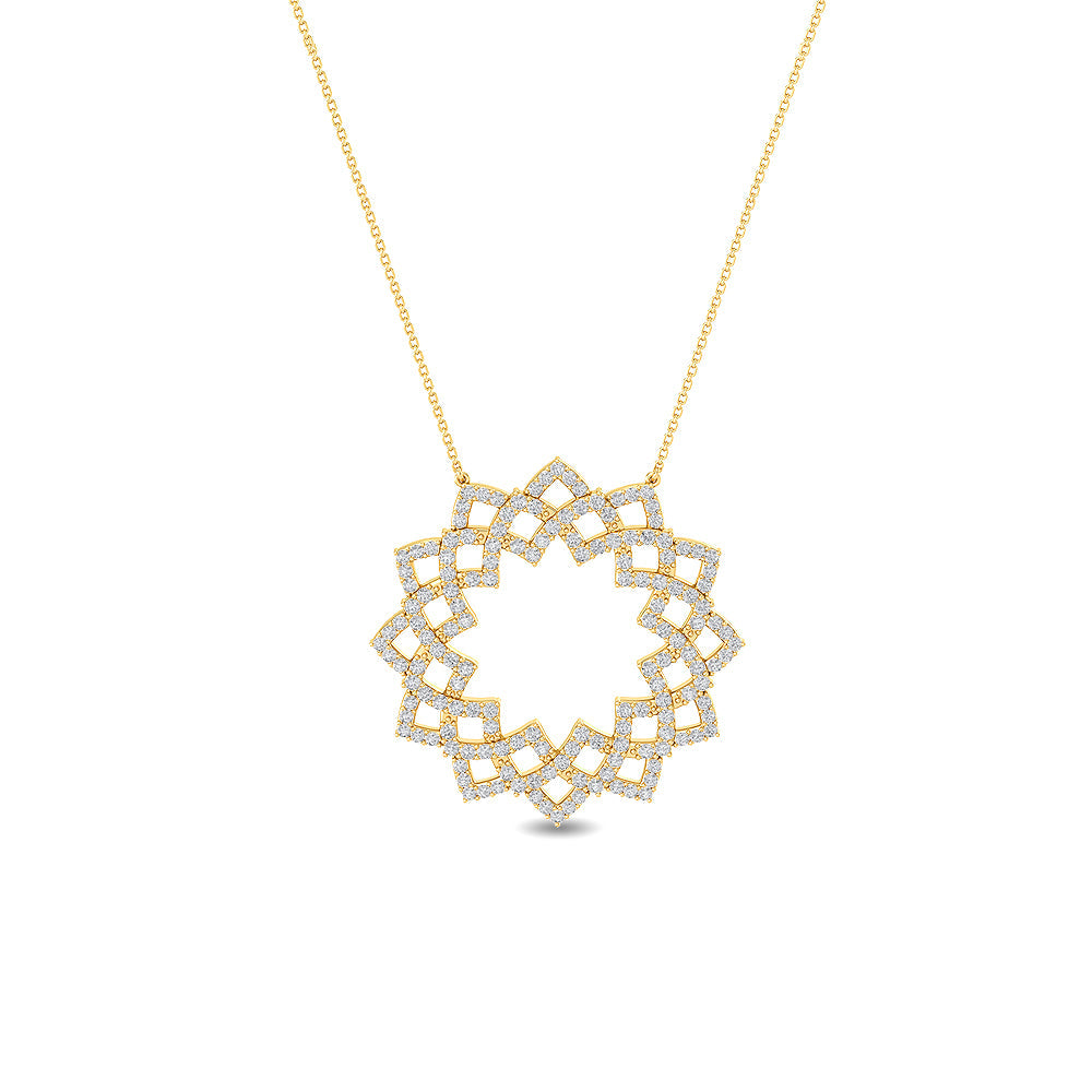 Solid Gold 0.7ct Natural Diamond Circle Sun Flower Necklace