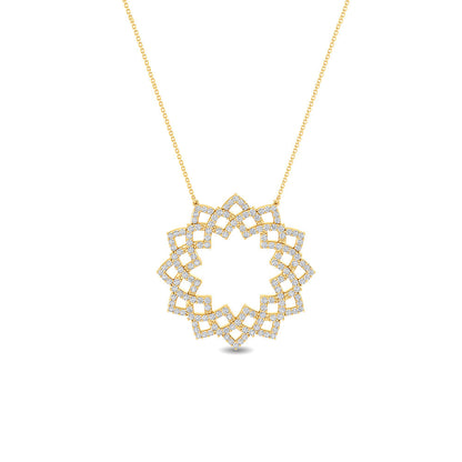 Solid Gold 0.7ct Natural Diamond Circle Sun Flower Necklace