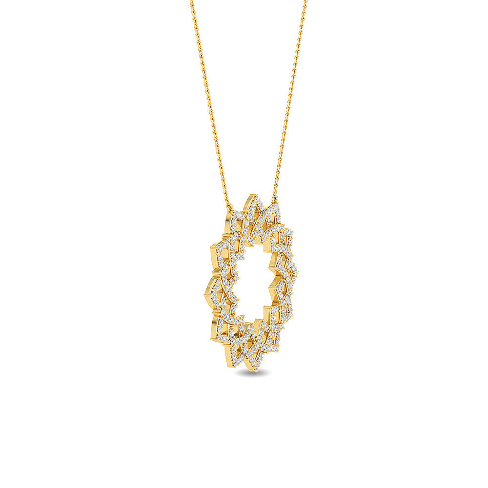 Solid Gold 0.7ct Natural Diamond Circle Sun Flower Necklace