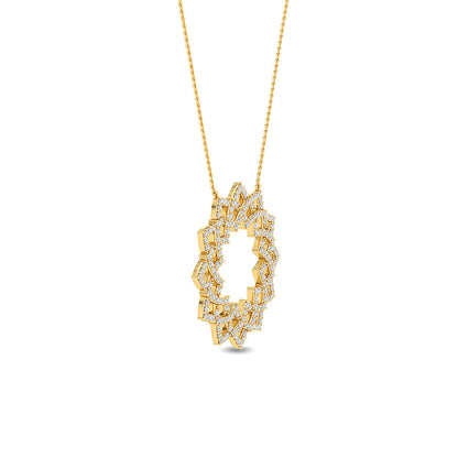 Solid Gold 0.7ct Natural Diamond Circle Sun Flower Necklace