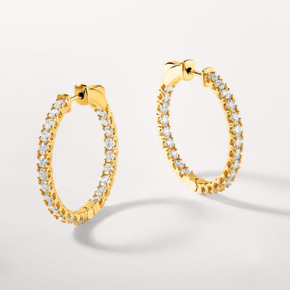 Solid Gold 2.04ct Natural Diamond 26mm Inside-Out Round Hoop Earrings