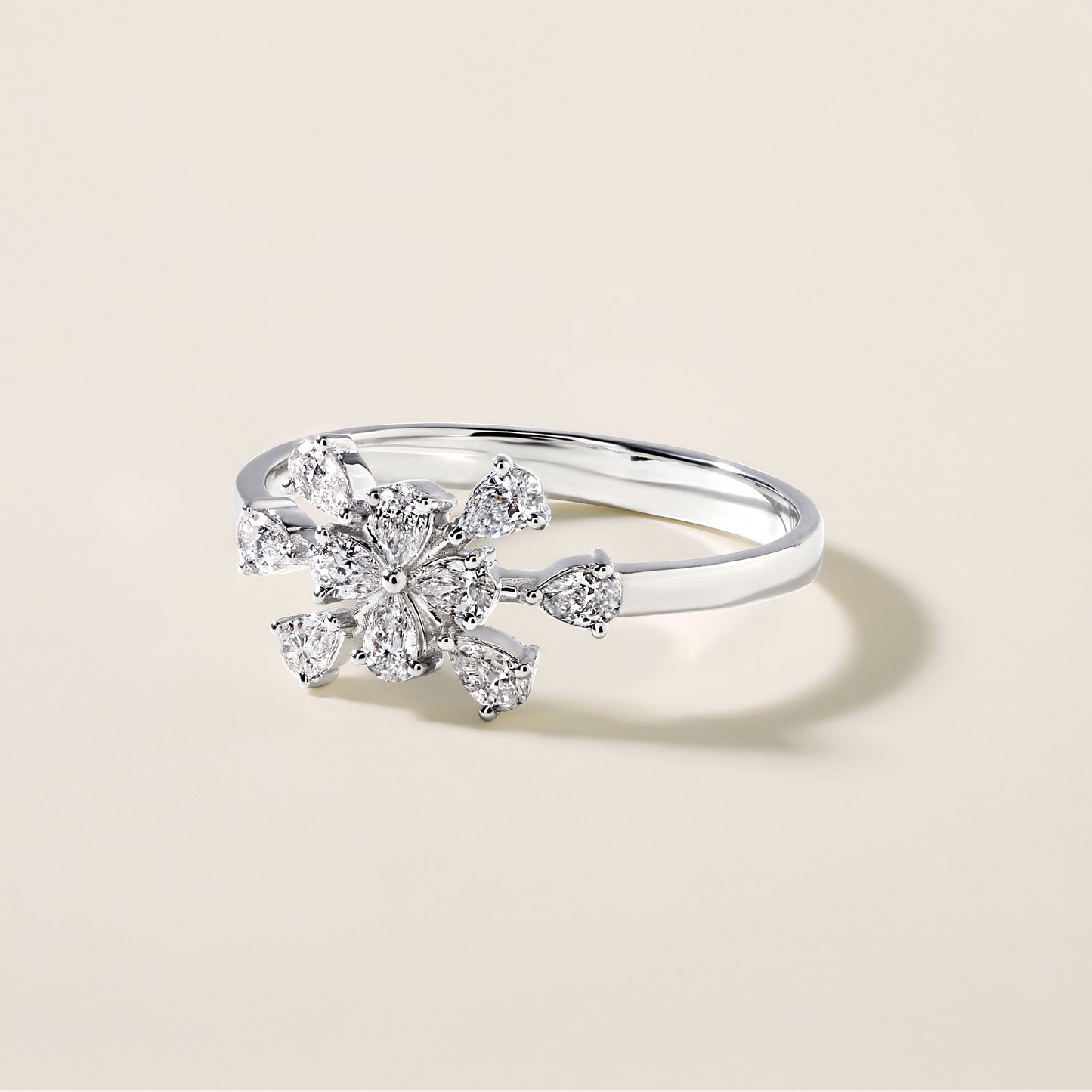 Solid Gold 0.5ct Natural Diamond Pear Snowflake Ring