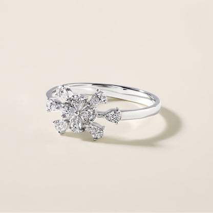 Solid Gold 0.5ct Natural Diamond Pear Snowflake Ring