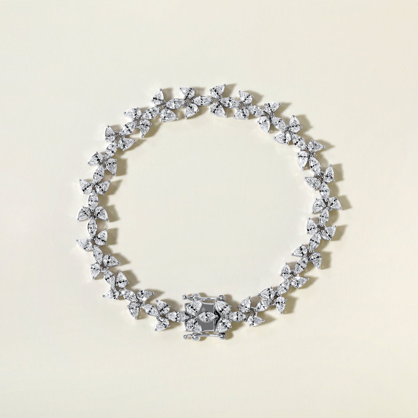 Solid Gold 7.3ct Natural Diamond Pear Marquise Leaf Tennis Bracelet