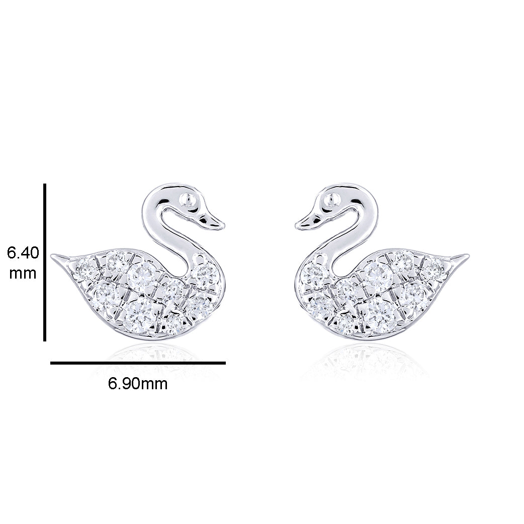 Solid Gold 0.2ct Natural Diamond Swan Necklace Earrings Set