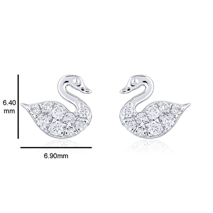 Solid Gold 0.2ct Natural Diamond Swan Necklace Earrings Set
