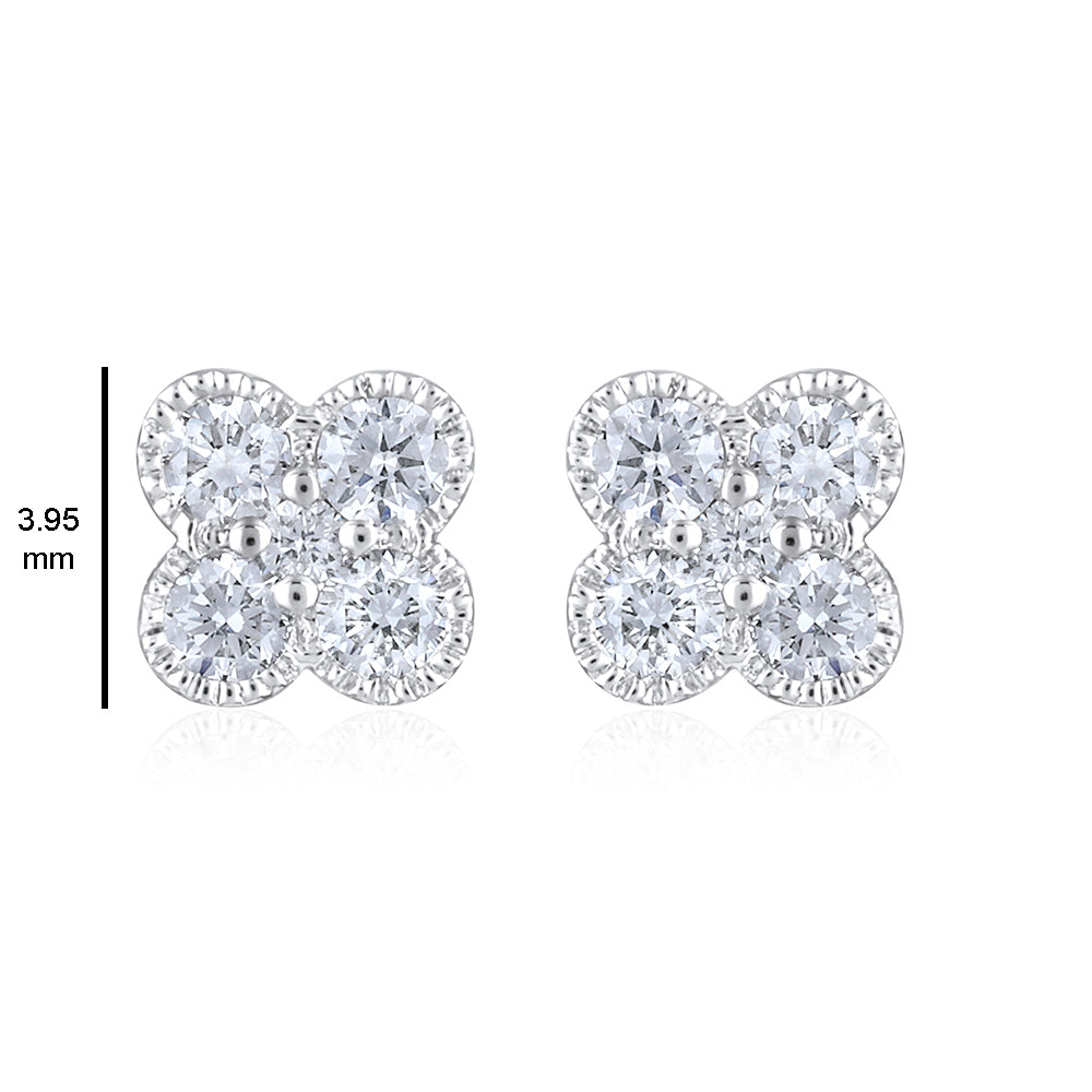 Solid Gold 0.3ct Natural Diamond Small Clover Necklace Earrings Set
