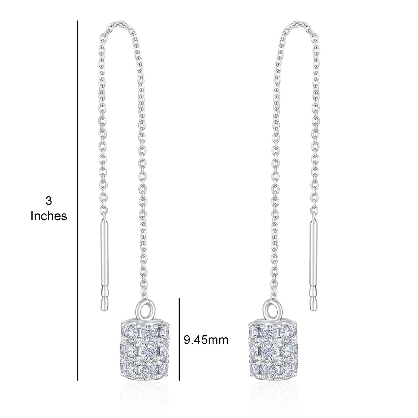 Solid Gold 1.4ct Natural Diamond Cylinder Drop Dangle Earrings
