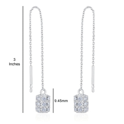 Solid Gold 1.4ct Natural Diamond Cylinder Drop Dangle Earrings