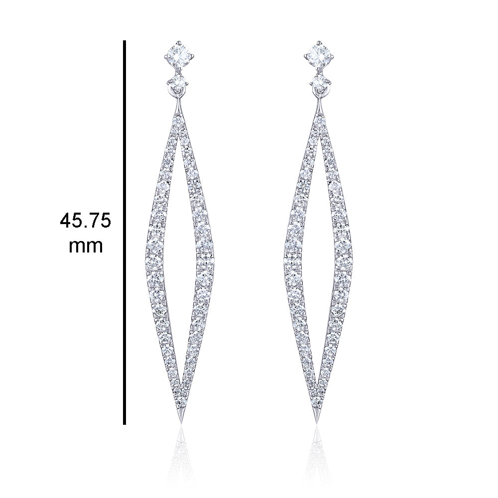 Solid Gold 1.5ct Natural Diamond Kite Long Drop Earrings