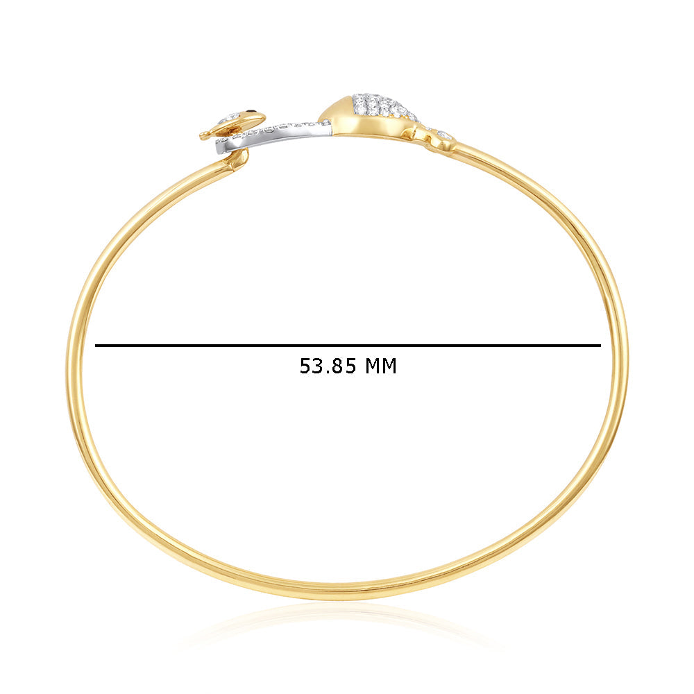 Solid Gold 0.6ct Natural Diamond Mother Daughter 2 Fish Bangle Bracelet
