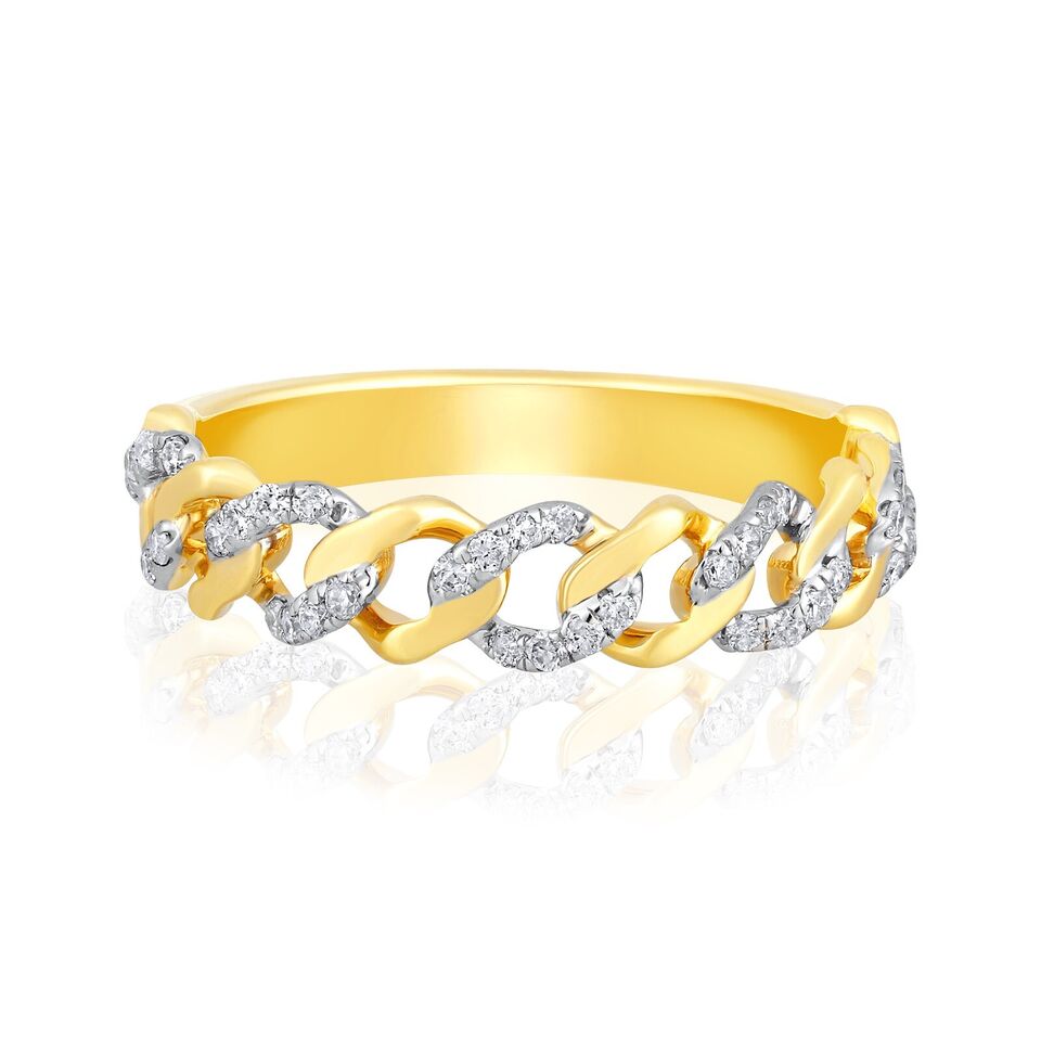 0.2ct Natural Diamond Solid Gold Chain Link Band Ring