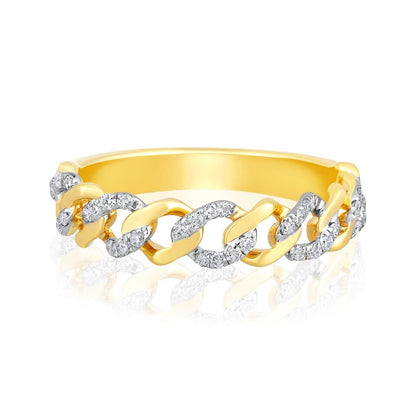 0.2ct Natural Diamond Solid Gold Chain Link Band Ring