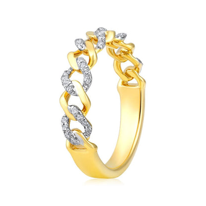 0.2ct Natural Diamond Solid Gold Chain Link Band Ring
