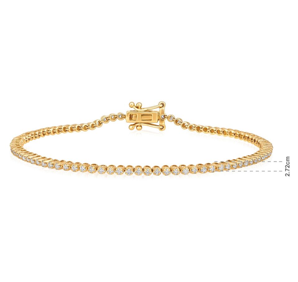 Solid Gold 0.83ct Natural Diamond 2.3mm 4 Prong Tennis Bracelet