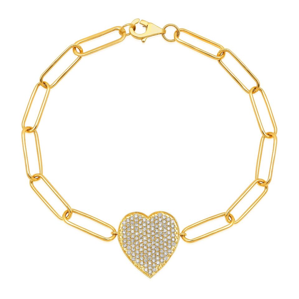 Solid Gold 0.6ct Natural Diamond Heart Paperclip Link Bracelet
