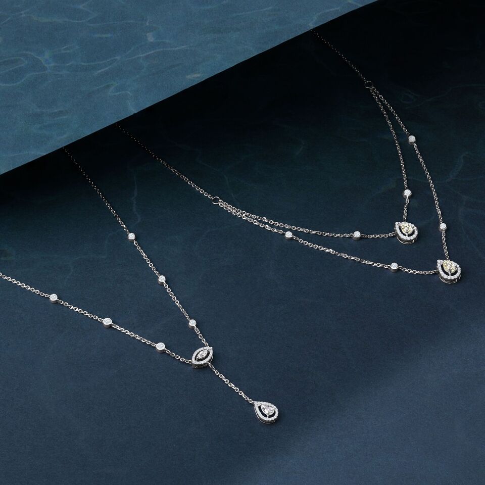 Solid Gold 0.6ct Natural Diamond Briolette Marquise Drop Lariat Necklace