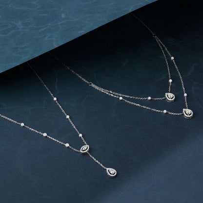 Solid Gold 0.6ct Natural Diamond Briolette Marquise Drop Lariat Necklace